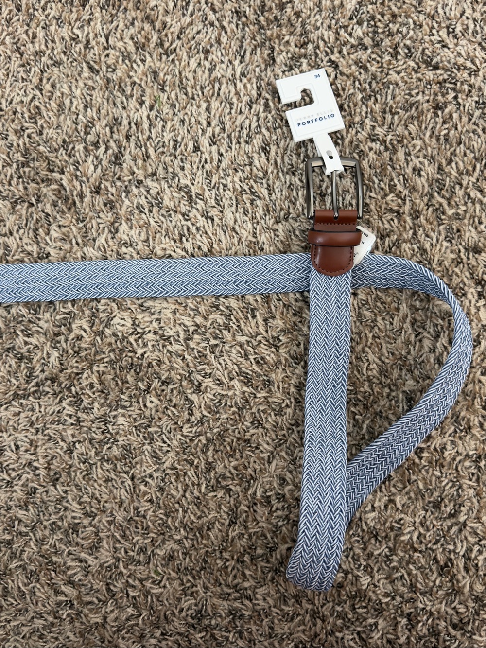 Perry Ellis Men's Braided Light Blue Belt with Brown Leather Trim
